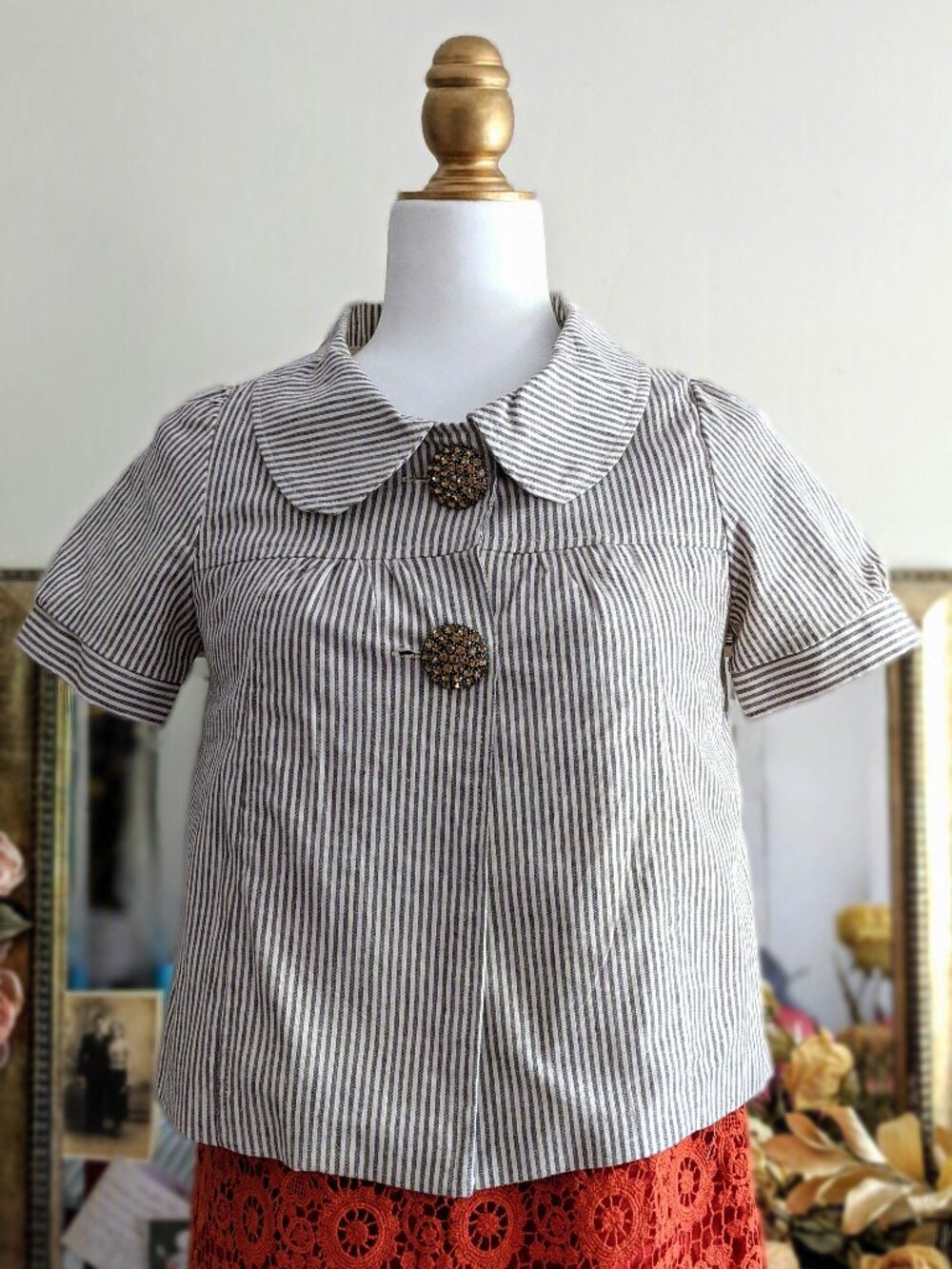 Vintage Forever 21 Linen Blend Crop Jacket Size Small Navy White